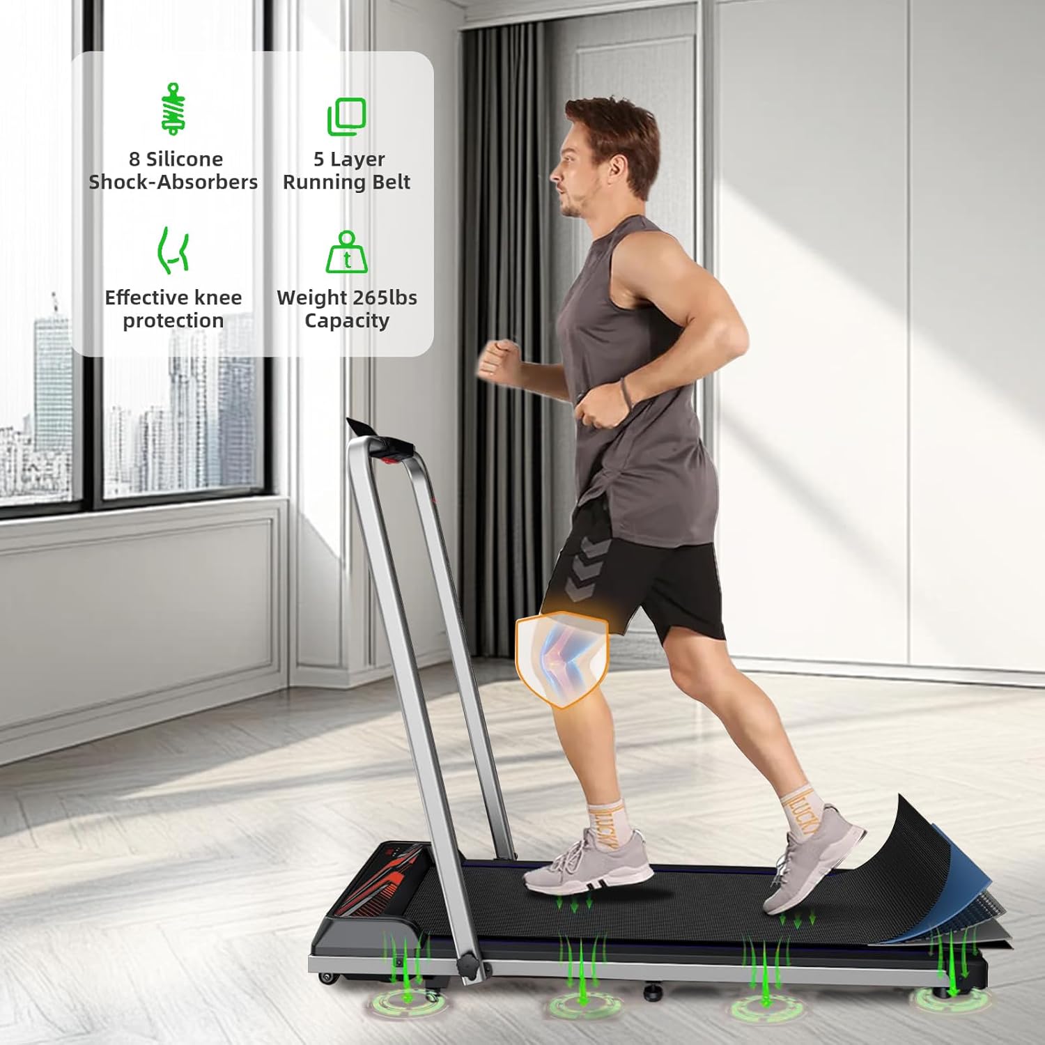 NAYSAYE Folding Walking Pad with Incline and Handle Bar, Walking Pad Treadmill, Jogging Pad with LED Display Remote Control, Portable Under Desk Treadmill for Home Office - Image 4