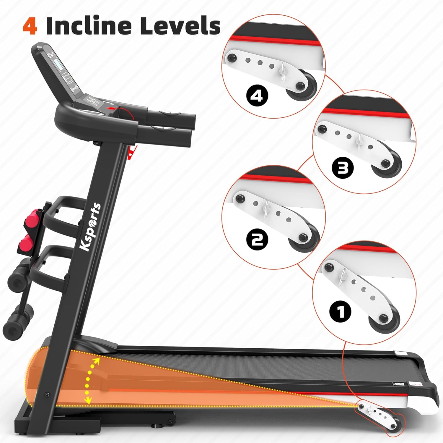 Ksports Foldable 16.5 Inch Cardio Fitness Portable Treadmill with Bluetooth Connectivity, LCD Display, and Tracking Apps for Home Gym Equipment, Black - Image 2