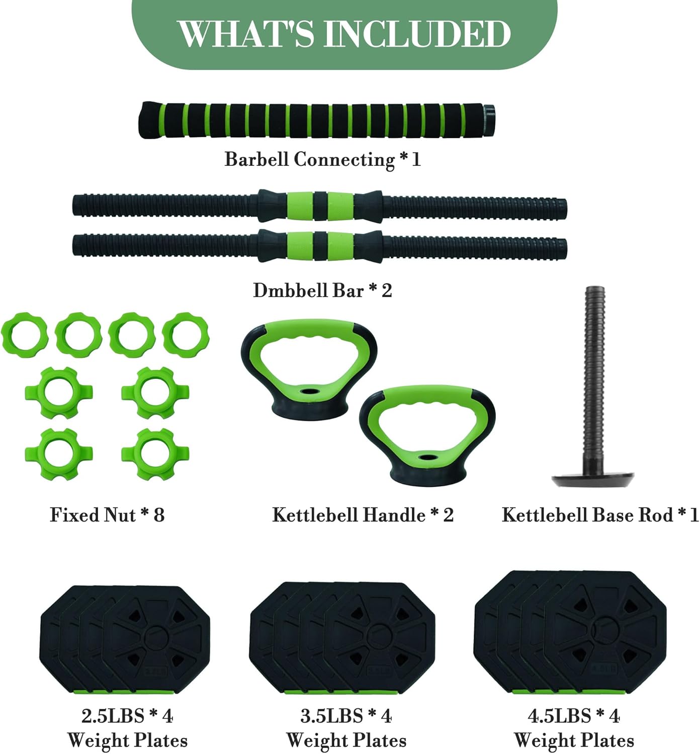 4-in-1 Adjustable Dumbbell Set, 44 LBS Free Weight Set with Dumbbell, Barbell, Kettlebell, Push Up Stand Options, Home Gym Fitness Workout Equipment for Men Women - Image 7