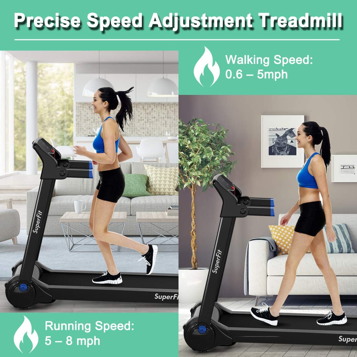 3.0HP Motorized Folding Treadmill, Portable Treadmills with HD Digital Display, Bluetooth Speaker & APP Control, Small Running Machine for Home Office, Installation-Free, Blue - Image 4