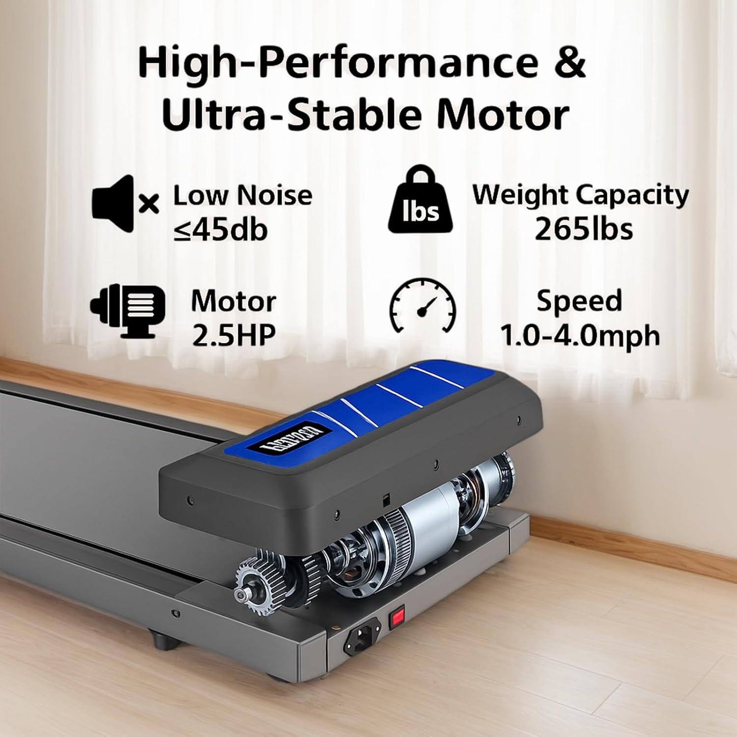 Walking Treadmill Pad, Under Desk Treadmills with Incline for Home Office,2.5 HP Portable Walking Machine with 265 LBS, Remote Control, LED Display - Image 5