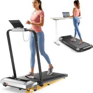 Walking Pad Under Desk Treadmill with Incline, 2 in 1 Folding Treadmill for Home/Office, Portable Compact Treadmills with Remote Control, APP & LED Display 300LBS Capacity