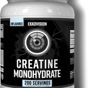 Ekkovision Creatine Monohydrate Powder, Micronized, Unflavored, Pre Workout & Post Workout Supplement for Men and Women, Energy Support, Easy to Mix in Shakes, Smoothies & Beverages, 200 Servings