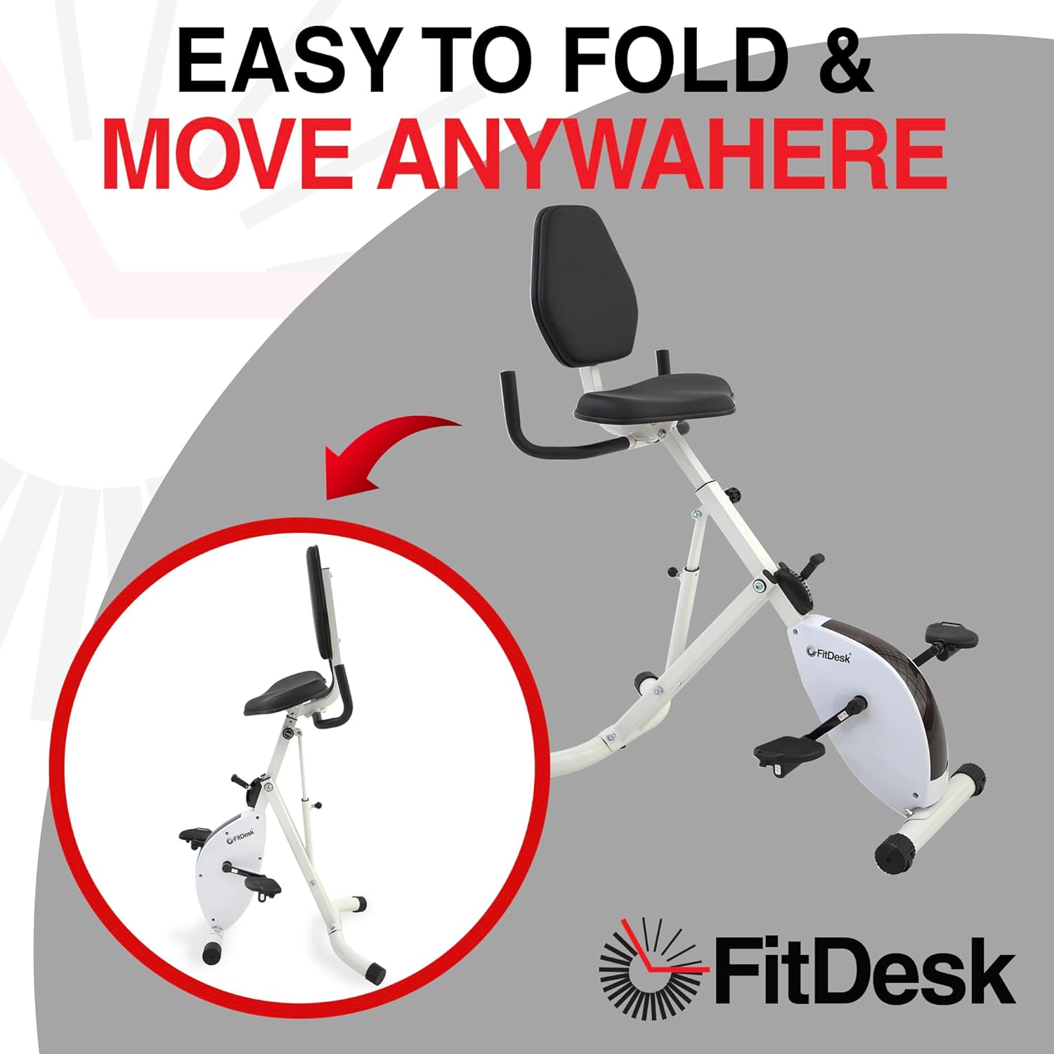 FitDesk Height Adjustable Exercise Desk Bike with Digital Performance Monitor, 8 Resistance Levels, Foldable Frame, Supportive Seat with Backrest, Supports Up to 242 lbs for Home & Office, White - Image 5