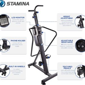 Stamina Products Cardio Climber Home Workout Fitness Exercise Machine with Smart Coaching, LCD Monitor, And Wheels for Easy Storage