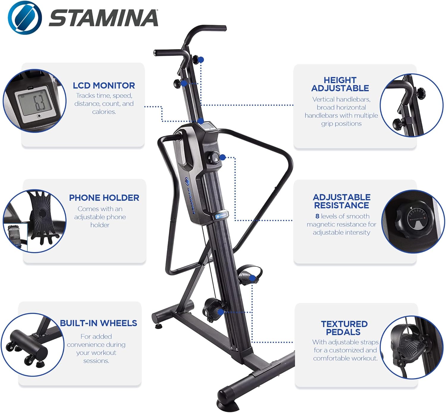 Stamina Products Cardio Climber Home Workout Fitness Exercise Machine with Smart Coaching, LCD Monitor, And Wheels for Easy Storage - Image 2