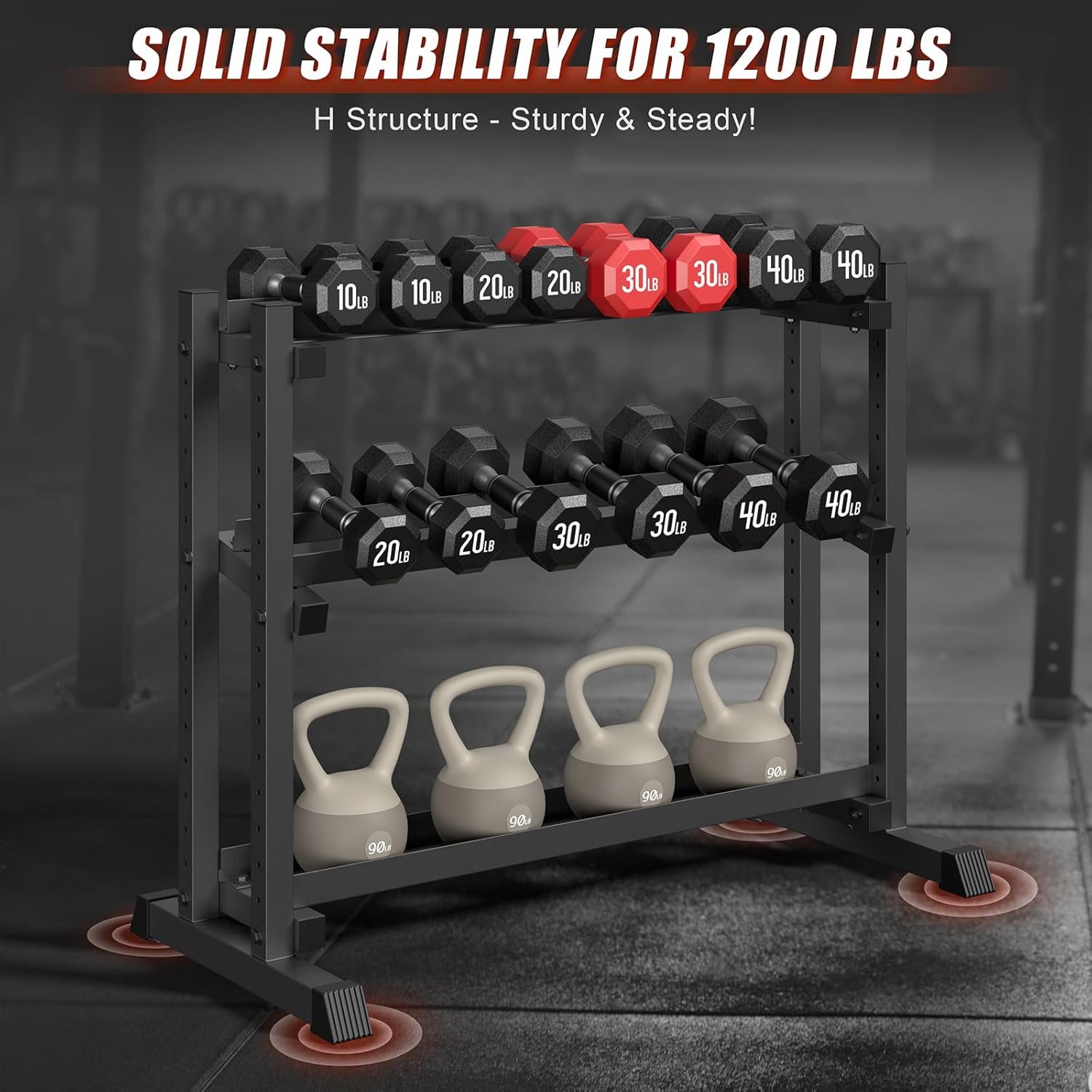 3-Tier Dumbbell Rack Stand Only, 1200LB Capacity Jusgym Adjustable Weight Rack for Home Gym, Heavy-Duty Weight Stand for Dumbbells Kettlebells - Image 2