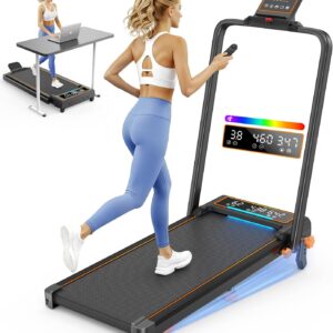 Walking Pad Treadmill with 15% Incline & Dual LED Display, 4 in 1 Walking Pad with Handle Bar, 3.5HP Foldable Treadmill with Incline, Treadmills for Home 350LBS, 4 Adjustable Incline, RGB Light
