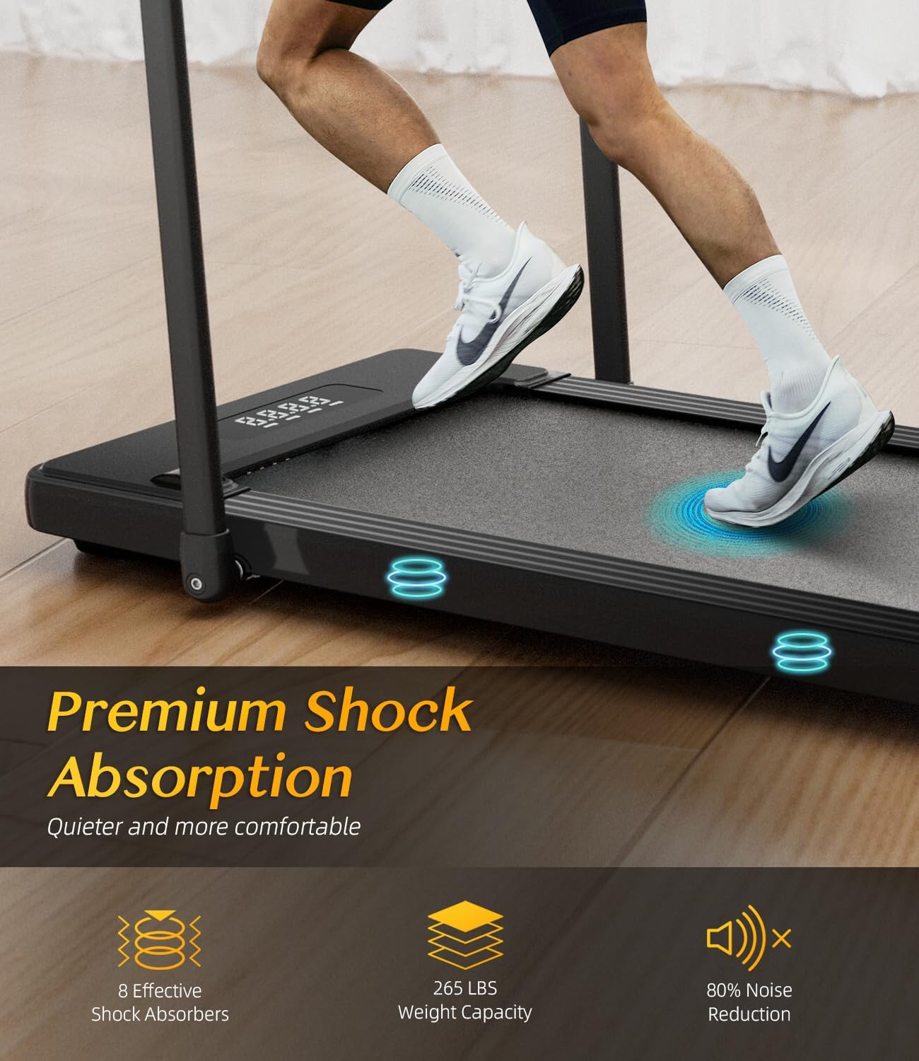 2 in 1 Folding Treadmill, Smart Walking Running Machine with Bluetooth Audio Speakers, Installation-Free,Under Desk Treadmill for Home/Office Gym Cardio Fitness - Image 2
