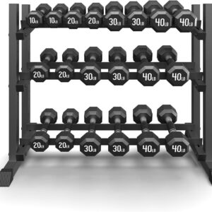 3-Tier Dumbbell Rack Stand Only, 1200LB Capacity Jusgym Adjustable Weight Rack for Home Gym, Heavy-Duty Weight Stand for Dumbbells Kettlebells