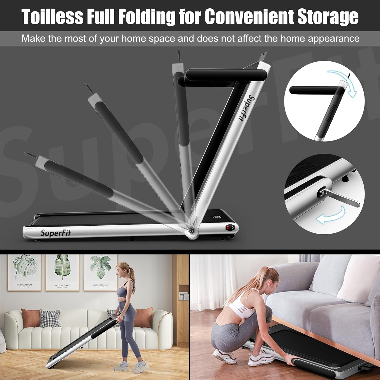 Goplus 2 in 1 Folding Treadmill, 2.25HP Superfit Under Desk Electric Treadmill, Installation-Free with Remote Control, APP Control and LED Display, Walking Jogging for Home Office - Image 4