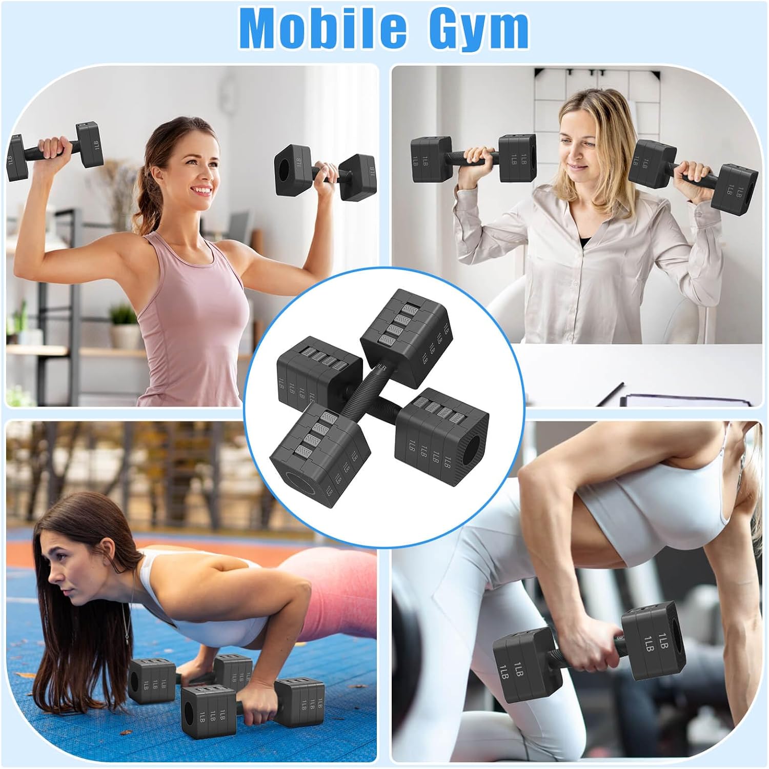 Adjustable Dumbbells Set of 2, 5-in-1 Adjustable Weight Dumbbells for Women/Men, 3lb/5lb/7lb/9lb/11lb Dumbbell Weights Set for Home Gym Workout - Image 6