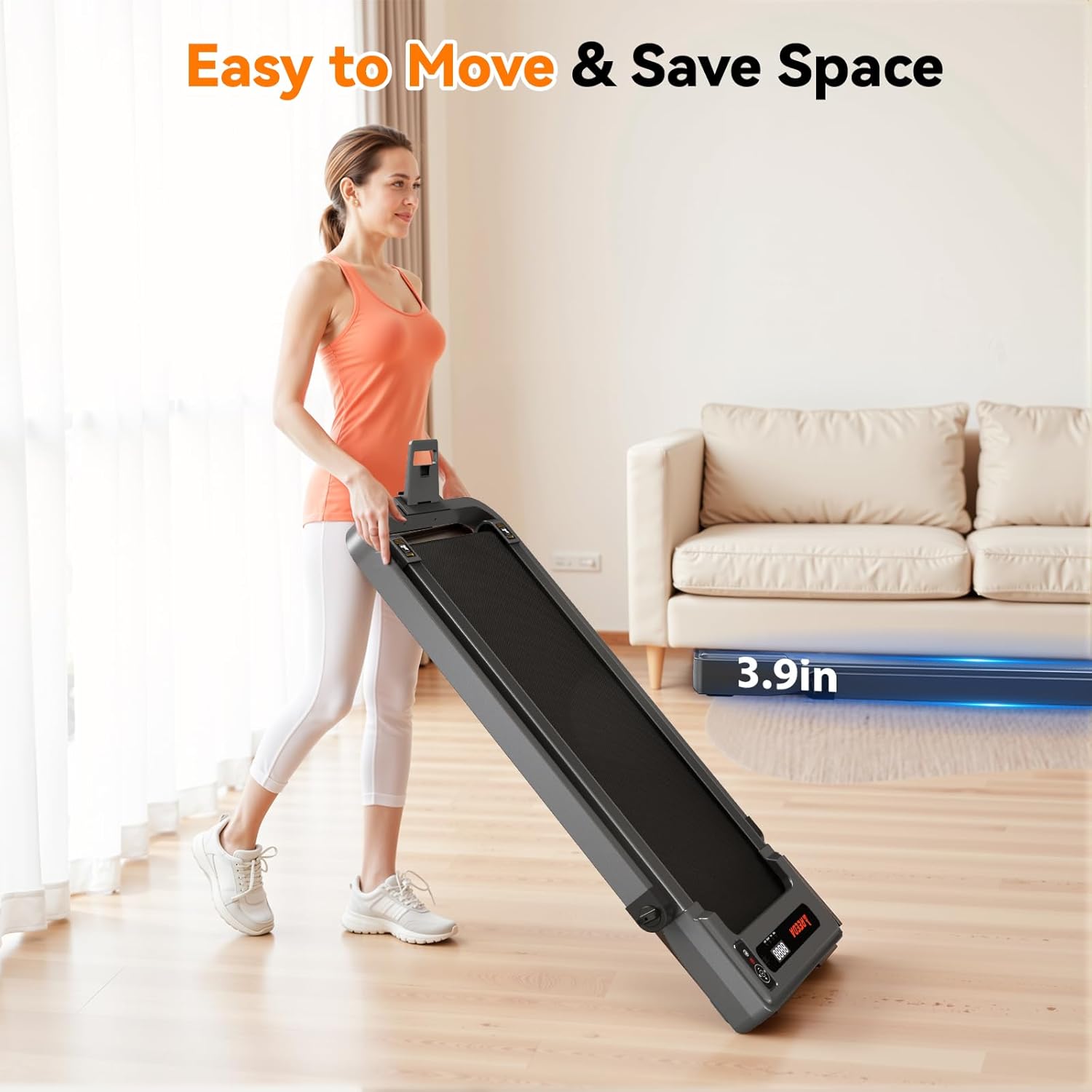 FYC Portable Electric Treadmill for Home - Folding Compact Running Machine, 2.5HP Foldable Walking Pad, 300lbs Capacity, 15" Wide Running Belt, Remote Control, LED Display for Home/Office (Black) - Image 7