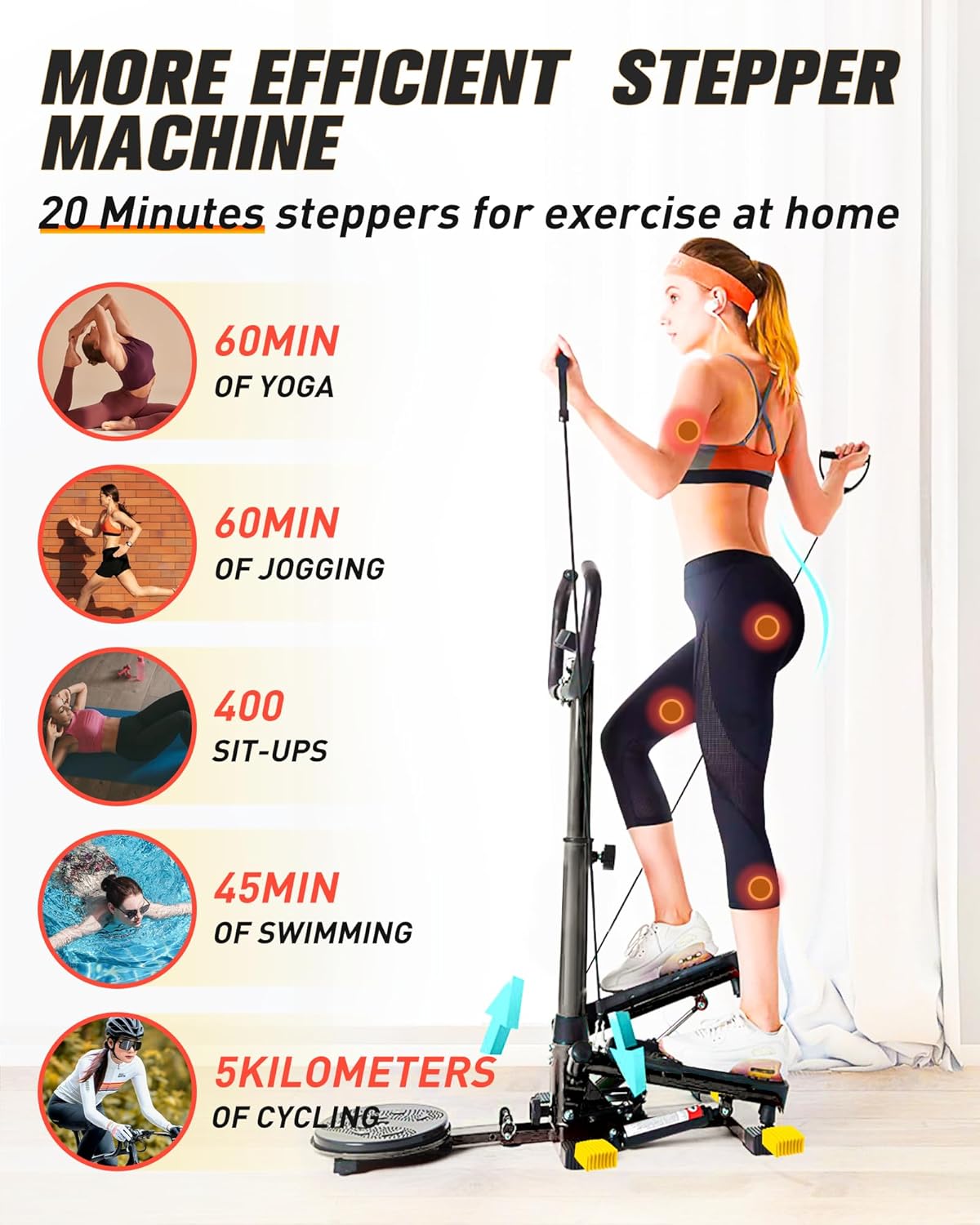 Wonderful Day Stair Steppers for Exercise at Home, Twist Stair Stepper Machine with Resistance Bands, LCD Monitor,300 lbs Loading Capacity - Image 2