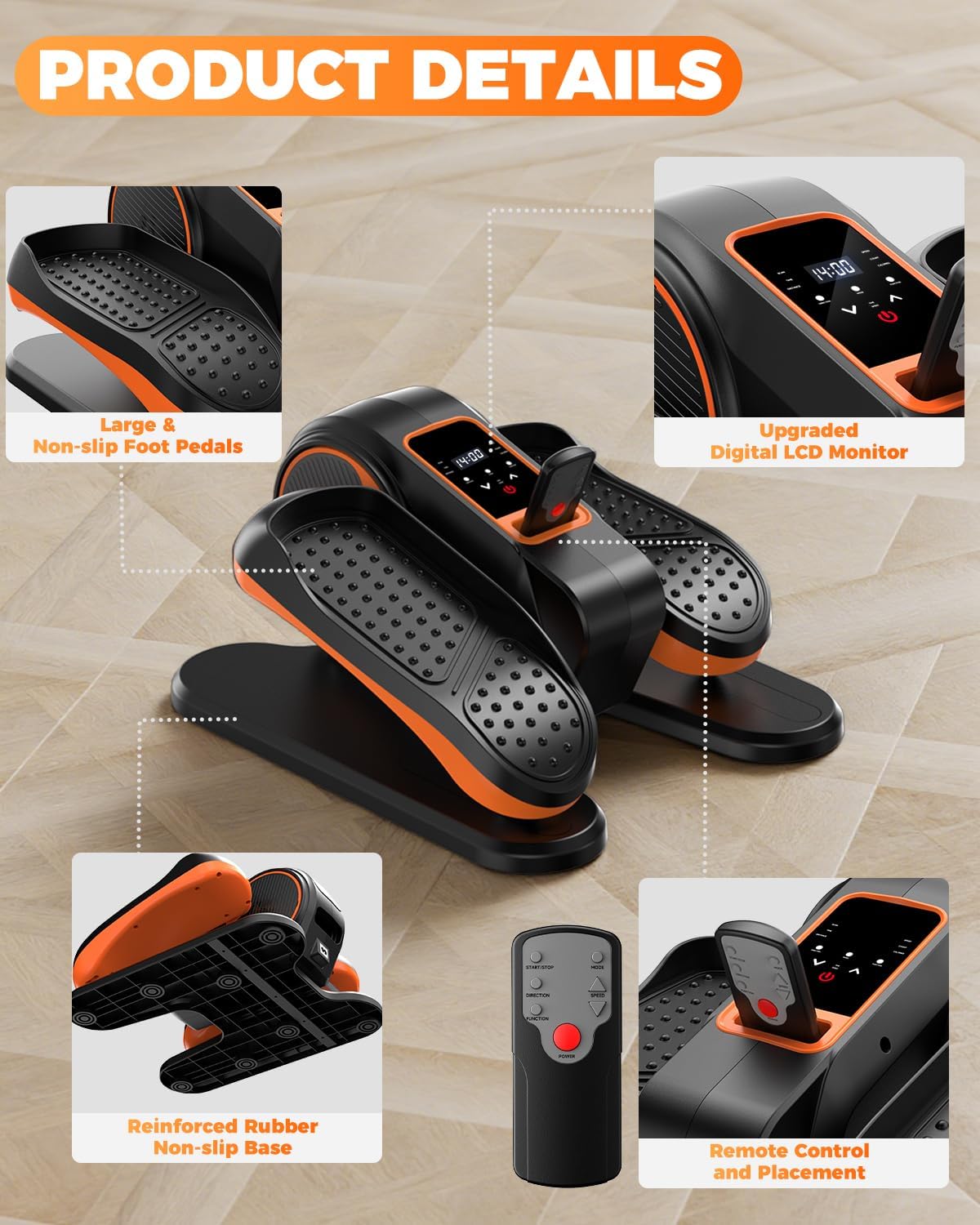 Foot Exerciser, Electric Pedal Exerciser, LCD Display & 12 Adjustable Speed Foot Pedal Exercise Machine, Portable & Quiet Exercise Equipment for Seniors, Mini Under Desk Pedal Exerciser - Image 9