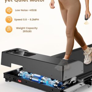 Walking Pad with Handle Bar, 2 in 1 6.2 MPH Under Desk Treadmills with Gym Mat, 2.5 HP Folding for Home Office, Folding Treadmill with Remote & Touch Control for Home