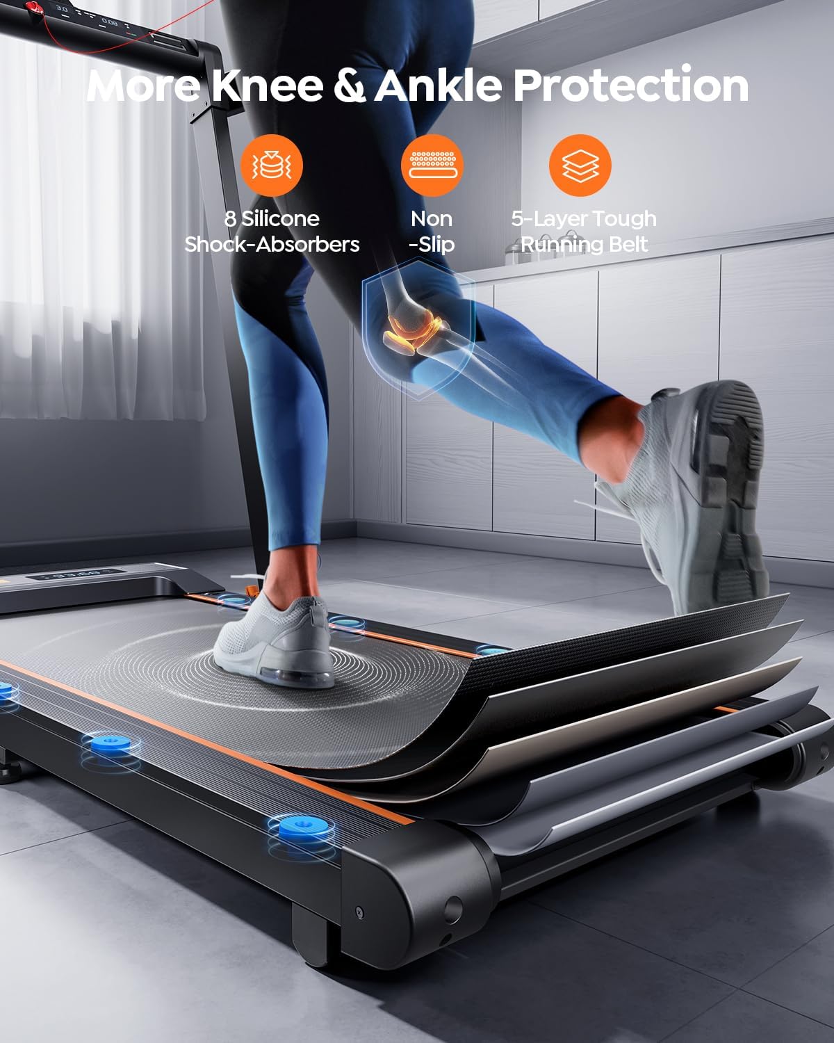 2 in 1 Folding Treadmills for Home Small Office, 2.5HP Walking Pad Treadmill with Handle Bar, 300lbs Capacity, Copmact Protable Treadmill with Smart APPs, 12 HIIT Modes and Touch Screen - Image 5