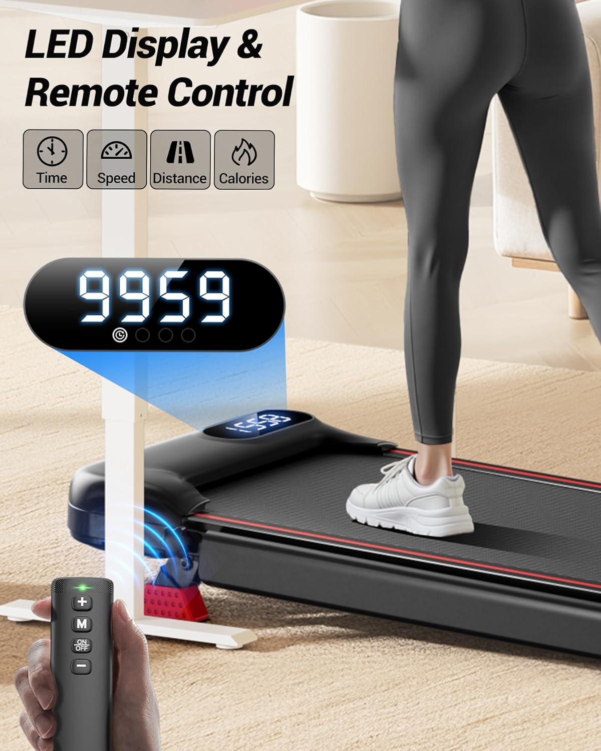 Walking Pad Treadmill with Handle Bar - 2.5HP Quiet Folding Treadmill for Home Office Under Desk Portable Walking Pad with 12% Incline 300LBS Capacity - Image 6