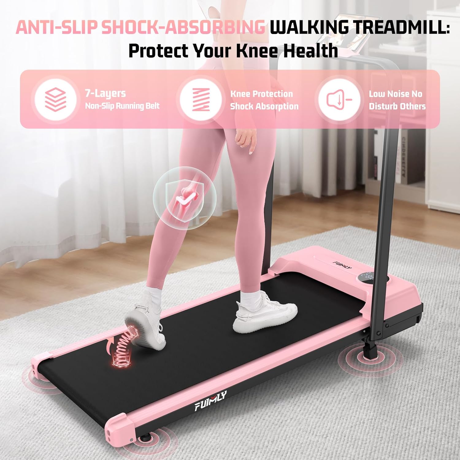 FUNMILY Walking Pad Treadmill with Incline, Foldable Treadmills for Home Office, Portable Walking Pad 300lbs Capacity, Remote Control, 2s Folding Treadmill - Image 5