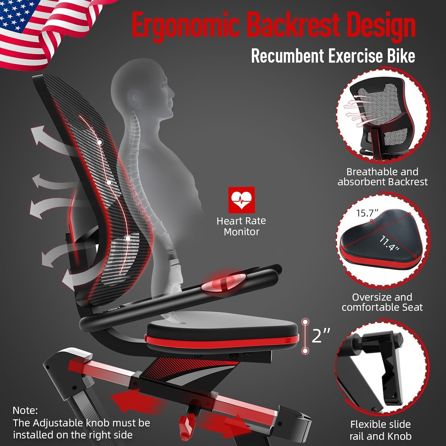 HARISON Pro Recumbent Exercise Bike 400 lbs Capacity, Magnetic Recumbent bike for Adult and Seniors, Recumbent Stationary bike for Home with Smart Bluetooth App, 2 in 1 LCD Monitor and Tablet Holder - Image 5