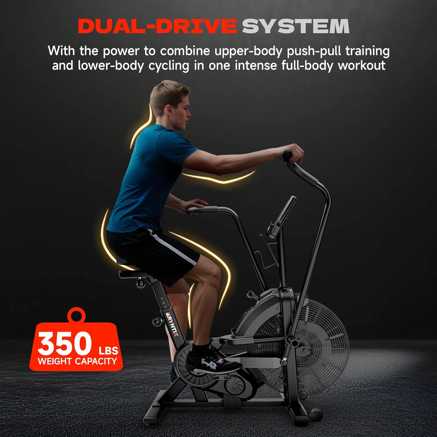 Air Bike, Exercise Bike with Magnetic & Air Resistance Fan Bike, Stationary Bike for Home Cardio Workout, Adjustable Indoor Cycling Bike with APP & Dual Action Handlebars, 350lb Capacity - Image 6