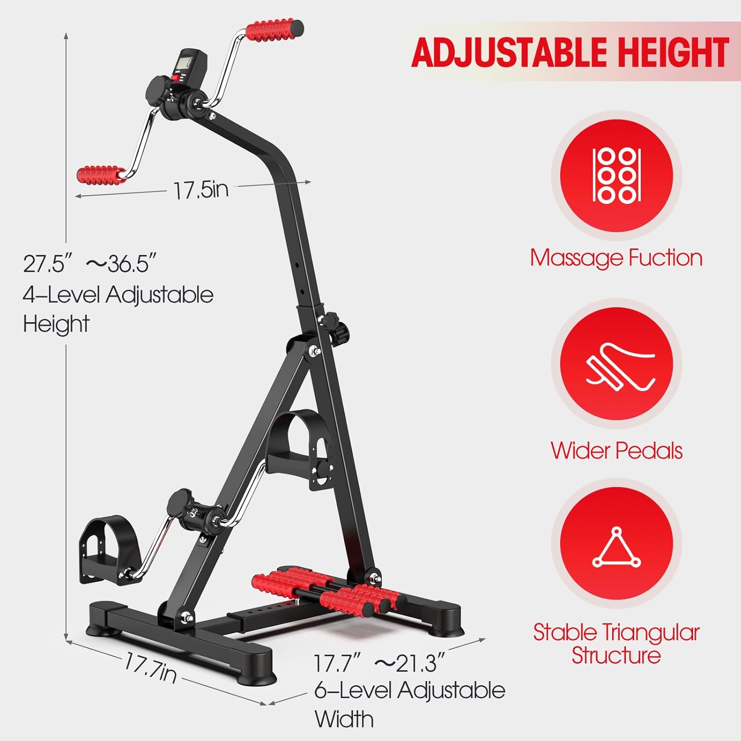 Adjustable Arm Leg Knee Pedal Exerciser for Seniors, Stroke Therapy Equipment for Adults, Portable Home Gym Equipment Mini Exercise Bike Great Gift for Elderly Rehab - Image 2