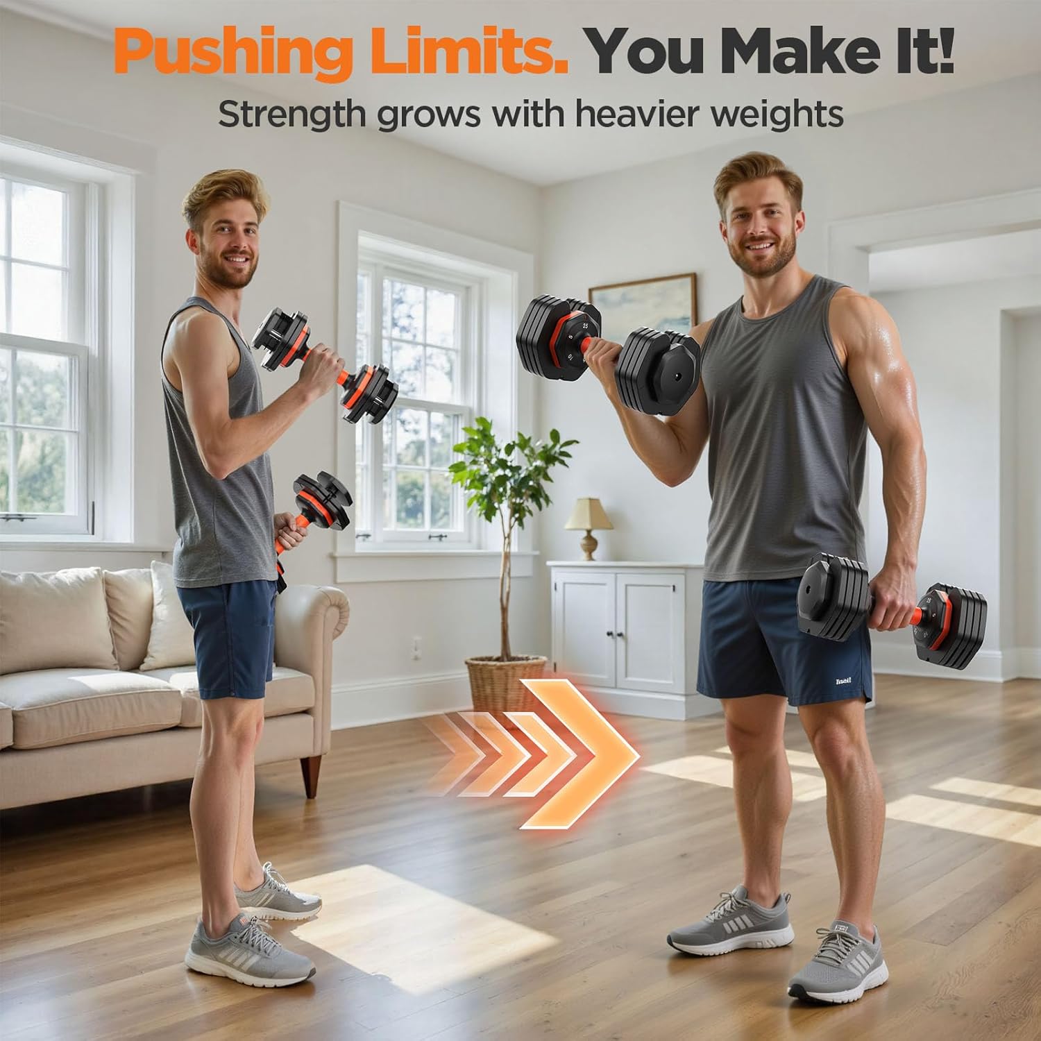 2025 Updated Adjustable Dumbbell Set of 2, 110lbs/50lbs Weights Dumbbell Set with Storage Box, 25lbs/55lbs Adjustable Weights with Anti-slip Silicone Grip, Weight Set For Home Gym Suit both Men and Women - Image 4