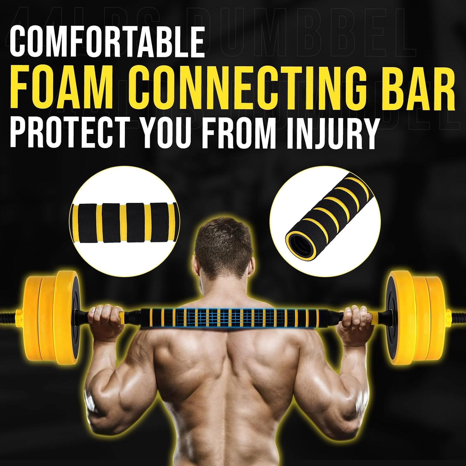 2-in-1 Adjustable Dumbbell Set for Home Gym, Multifunctional 33 LBS Free Weight Set Used As Dumbbell and Barbell, Perfect for Men Women Strength Training, Yellow+Black - Image 6
