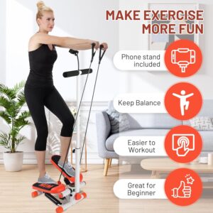 Adjustable Height Stair Stepper with Resistance Bands and LCD Monitor – 330 lb Capacity, Handlebar and Phone Stand for Home Workouts