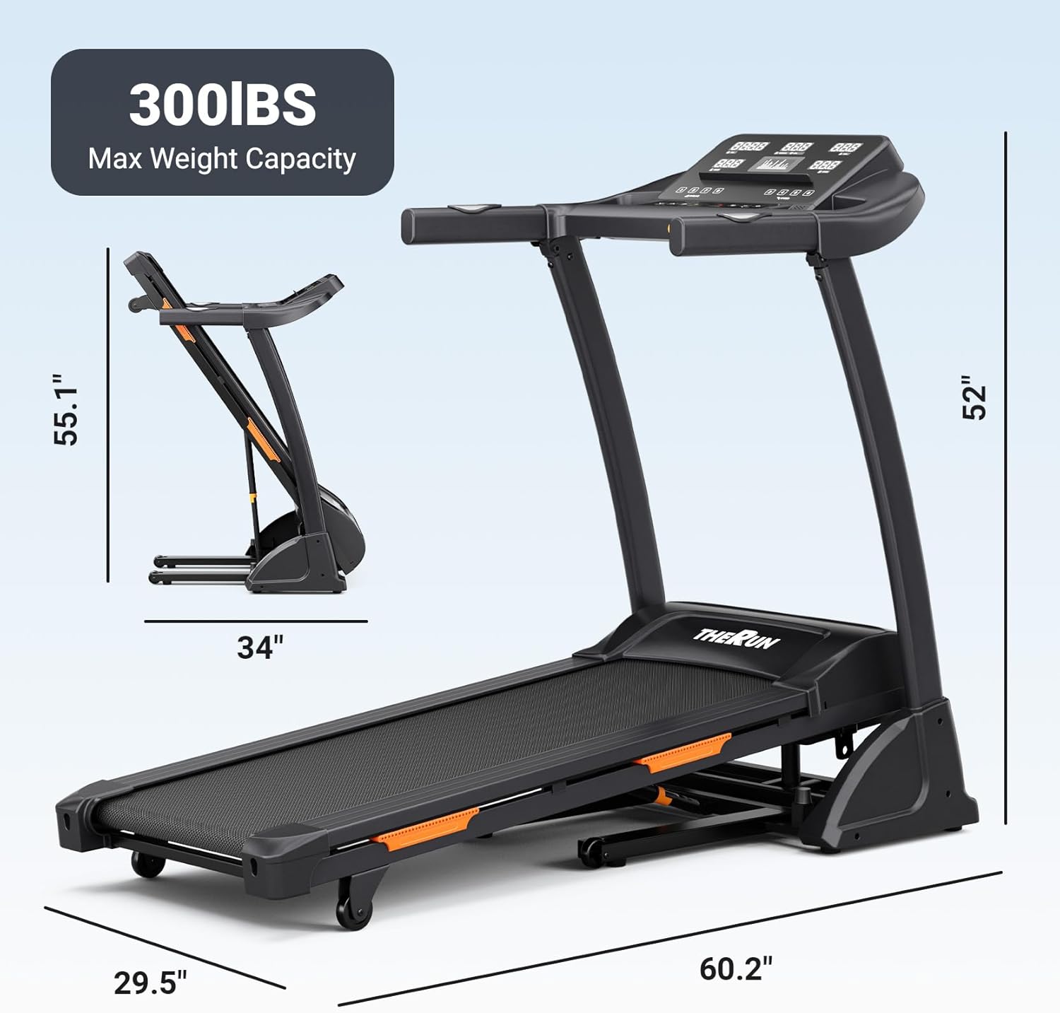 THERUN Incline Treadmill for Running and Walking, 300 lbs Weight Capacity Folding Treadmill with 0-15% Auto Incline, Wide Belt, 3.5HP, App, Heart Rate - Image 3