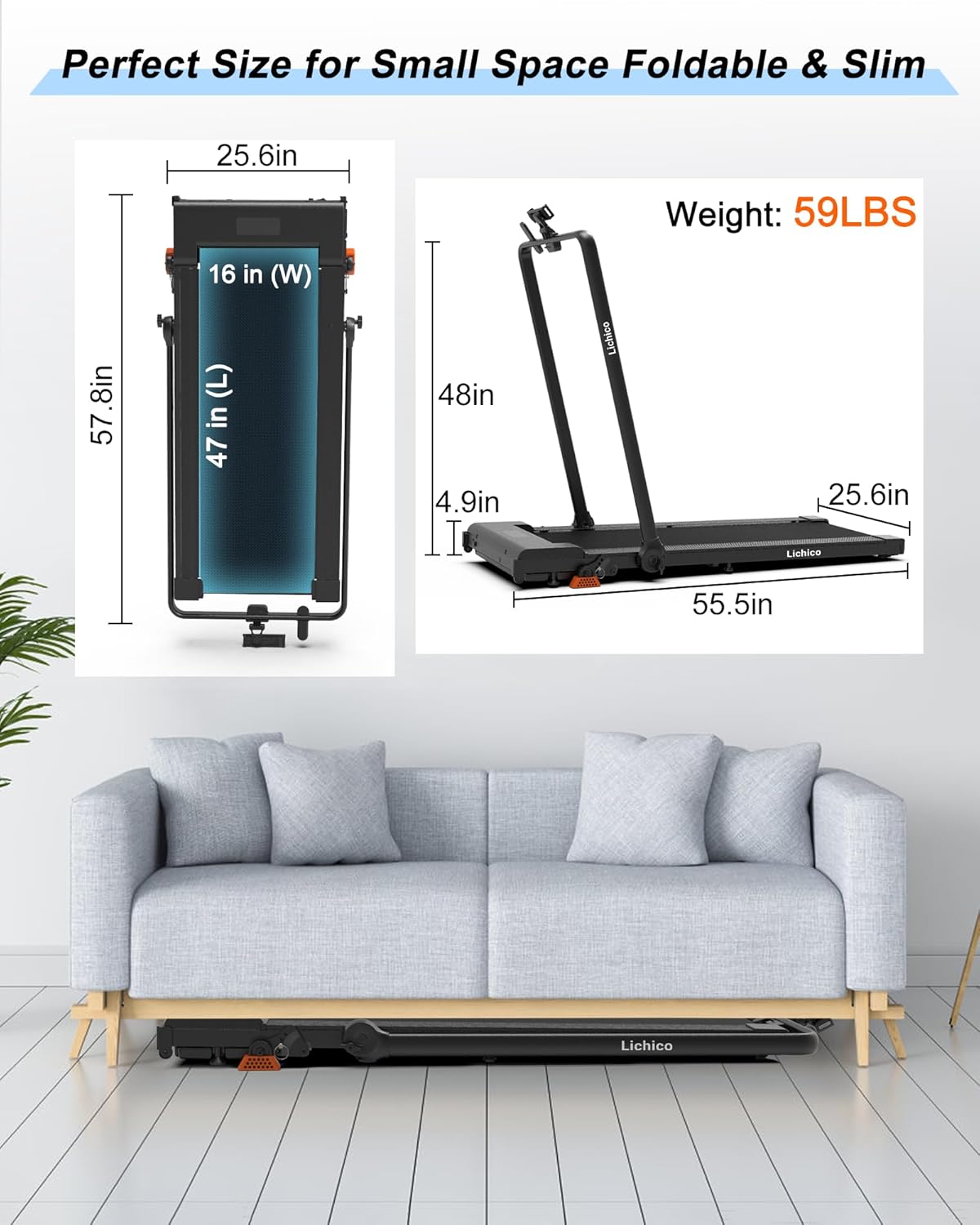 Lichico Walking Pad Under Desk Treadmill,Portable Small Treadmills for Home and Office,Super Quiet Brushless Motorized Walking Jogging Running Machine with Remote Control - Image 6