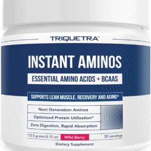 Instant Aminos – EAA+BCAA – 10 Essential Amino Acids Supplement – Rapid Absorption, Zero Digestion – Supports Lean Muscle, Recovery & Aging – 321% DIAAS Protein Score – Wild Berry (30 Servings)