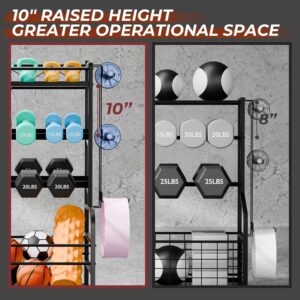 600LBS Dumbbell Rack Weight Stand – Upgraded 4-Tier Adjustable Weight Rack for Dumbbells, Home Gym Storage Rack for Yoga Mat Foam Kettlebells, Workout Equipment Storage Organizer With Wheels and Hooks