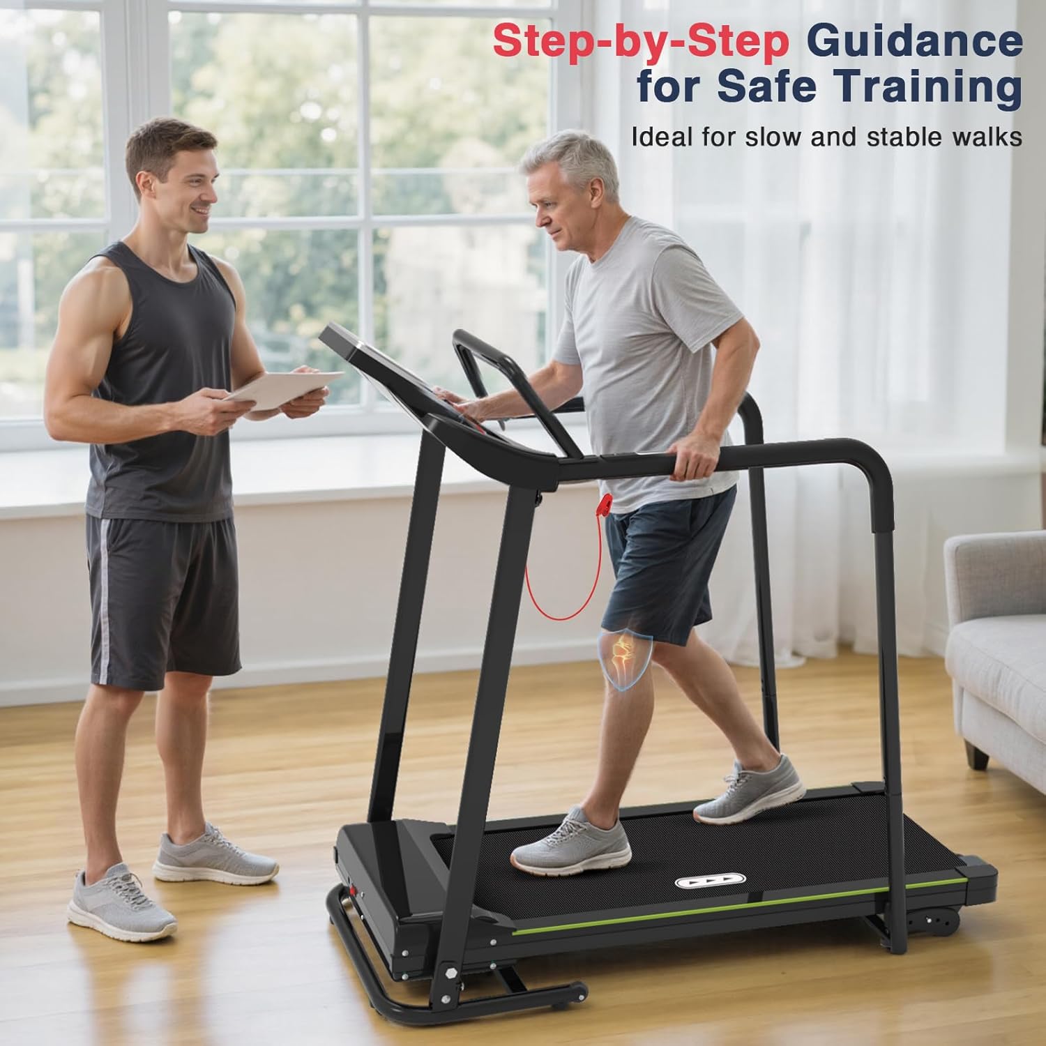 Redliro Walking Treadmill with Long Handrail for Balance, Recovery Fitness Exercise Machine Foldable for Home use with Holder for Phone & Cup,LCD Display, 300 lbs Capacity - Image 8