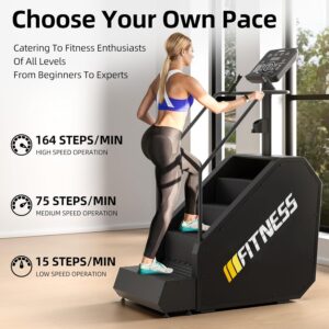 Stair Stepper with Auxiliary Ladder, Commercial Grade Stair Climber Exercise Machine,15 Speed Levels Stepping Machine for Cardio and Lower Body Workouts, 660LBS, 15-164 Steps/Minute