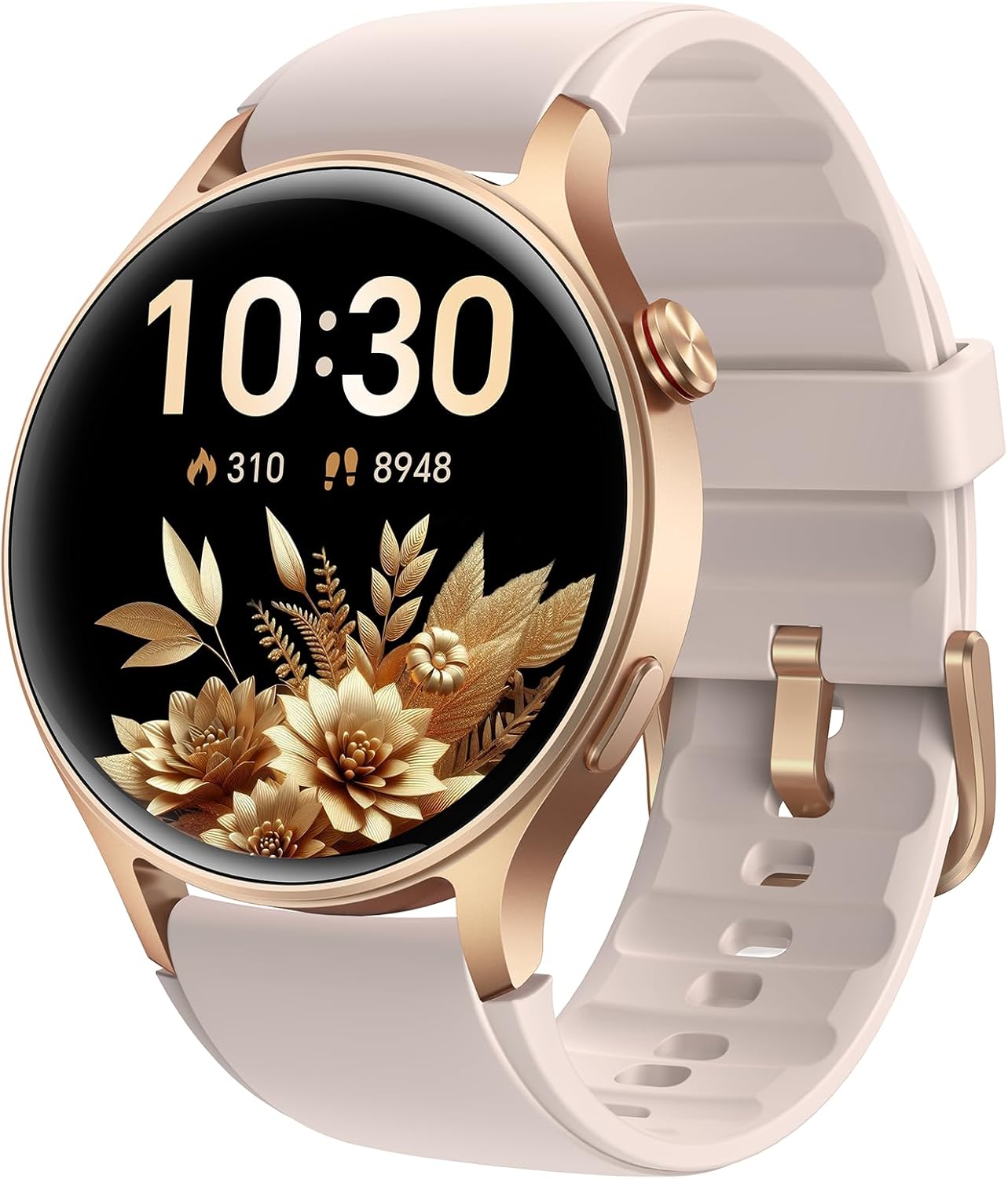 43mm Women’s Smart Watch with 1.32" AMOLED display, Bluetooth calling, heart rate, sleep & SpO₂ monitor, 110+ sports modes, 3ATM waterproof, fitness tracker compatible with iPhone, Samsung & Android.