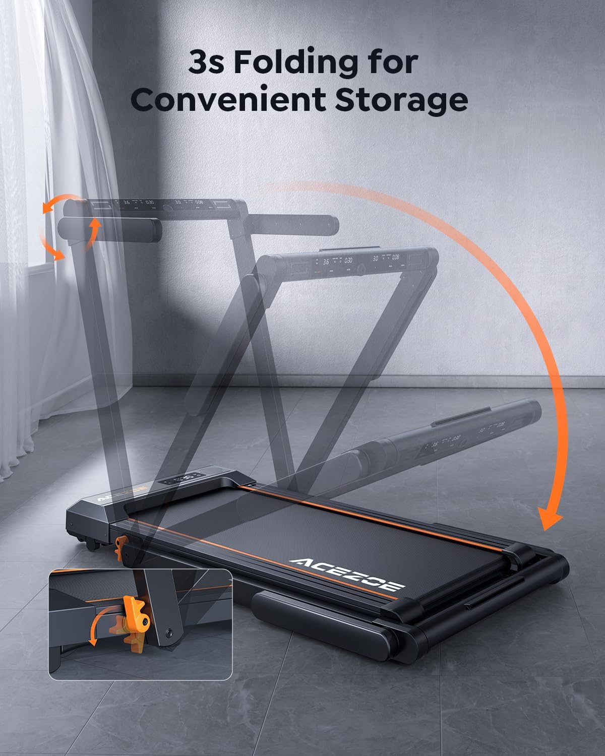 2 in 1 Folding Treadmills for Home Small Office, 2.5HP Walking Pad Treadmill with Handle Bar, 300lbs Capacity, Copmact Protable Treadmill with Smart APPs, 12 HIIT Modes and Touch Screen - Image 9