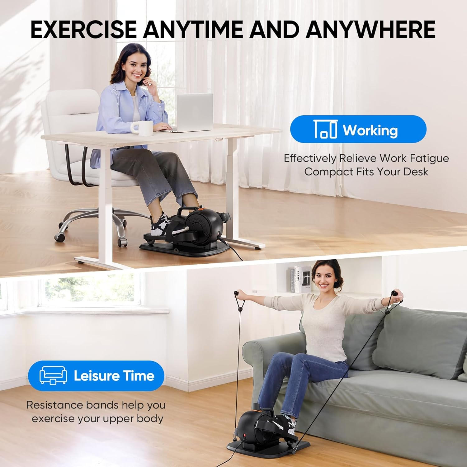 Under Desk Elliptical Machine, 3-in-1 THERUN Electric Leg Exerciser for Seniors, Fully Assembled Portable Seated Pedal Exerciser w/Remote Control, 10-Level Speeds & Resistance - Image 8