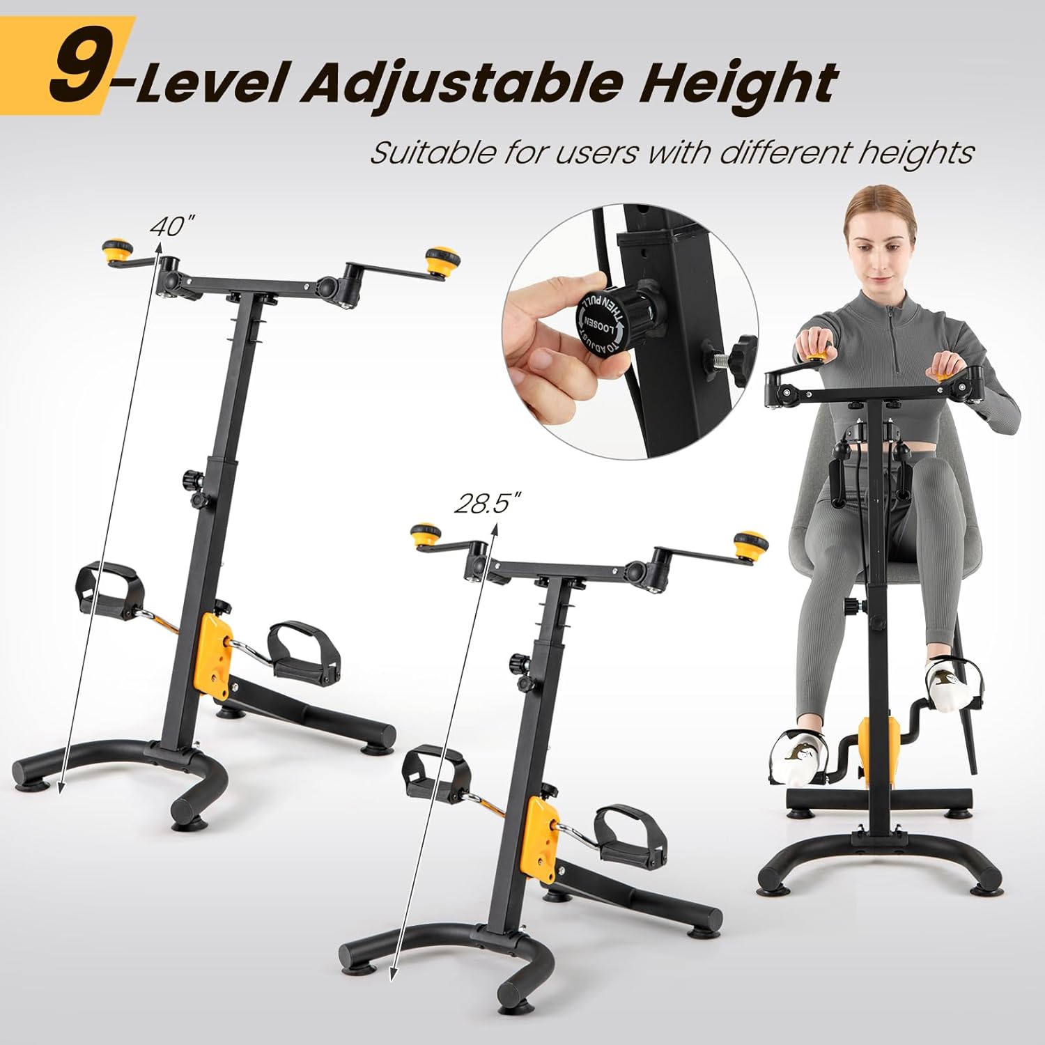 Goplus Foldable Pedal Exerciser for Seniors, Hand Arm Leg Knee Physical Therapy Exercise Bike w/Adjustable Height, Handgrip, Resistance Band, Recovery Home Workout Equipment for Elderly - Image 4