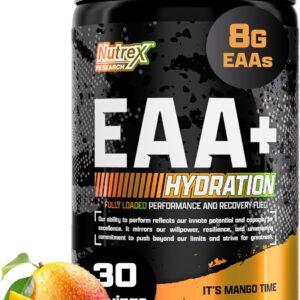 Nutrex Research EAA Hydration | EAAs + BCAA Powder | Muscle Recovery, Strength, Muscle Building, Endurance | 8G Essential Amino Acids + Electrolytes | 30 Servings It’s Mango Time