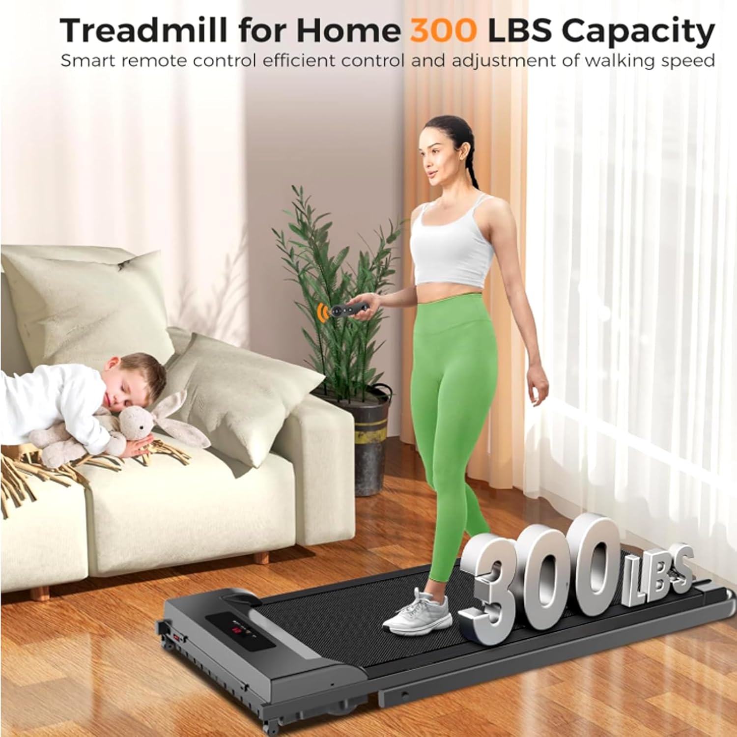 Walking Pad with Handle Bar 3 in 1 Portable Treadmills for Home Small Spaces, Foldable Under Desk Treadmills Mini Walking Pad Running Machine with Remote Control 300lbs Capacity - Image 7