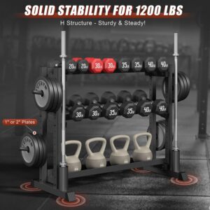 3-Tier Dumbbell Rack, 1200LB Capacity Adjustable Weight Rack for Home Gym, Heavy-Duty Weight Stand for Dumbbells Kettlebells & Weight Plates(Rack Only)