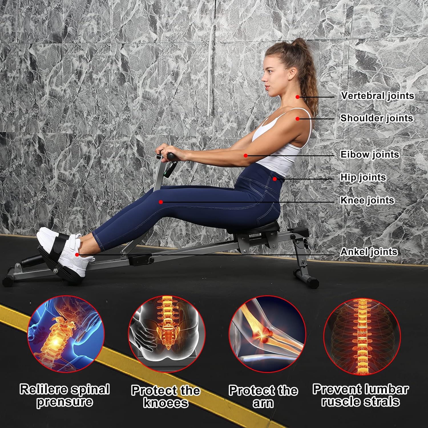 YSSOA Rowing Machine Rower Ergometer, with 12 Levels of Adjustable Resistance, Digital Monitor and 260 lbs of Maximum Load Black - Image 2