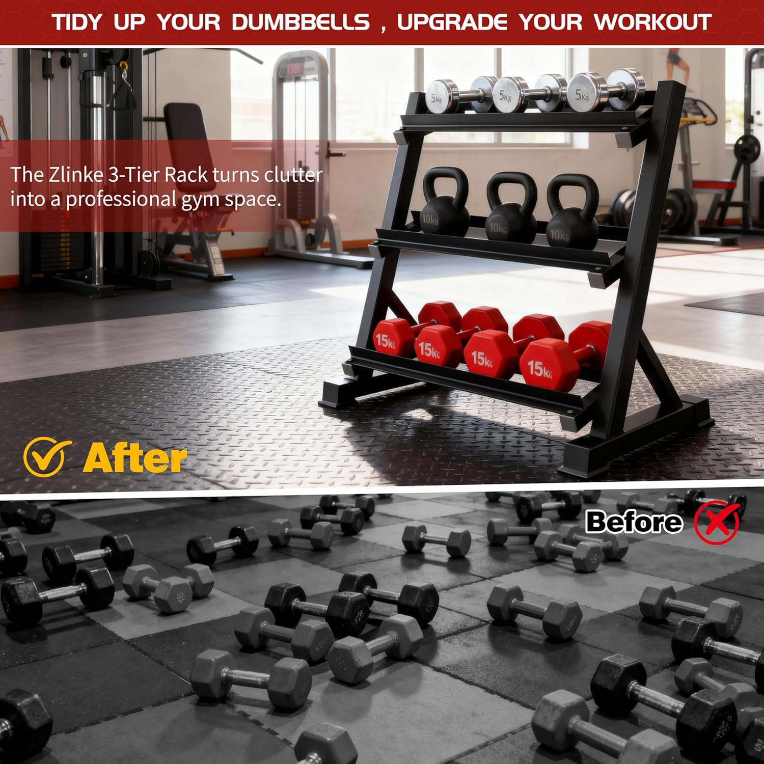 Zlinke 3-Tier Dumbbell Rack Multilevel Weight Storage Organizer for Home Gym, Weight Rack for Dumbbells, Kettlebells,1100LBS Capacity (Rack Only) - Image 6