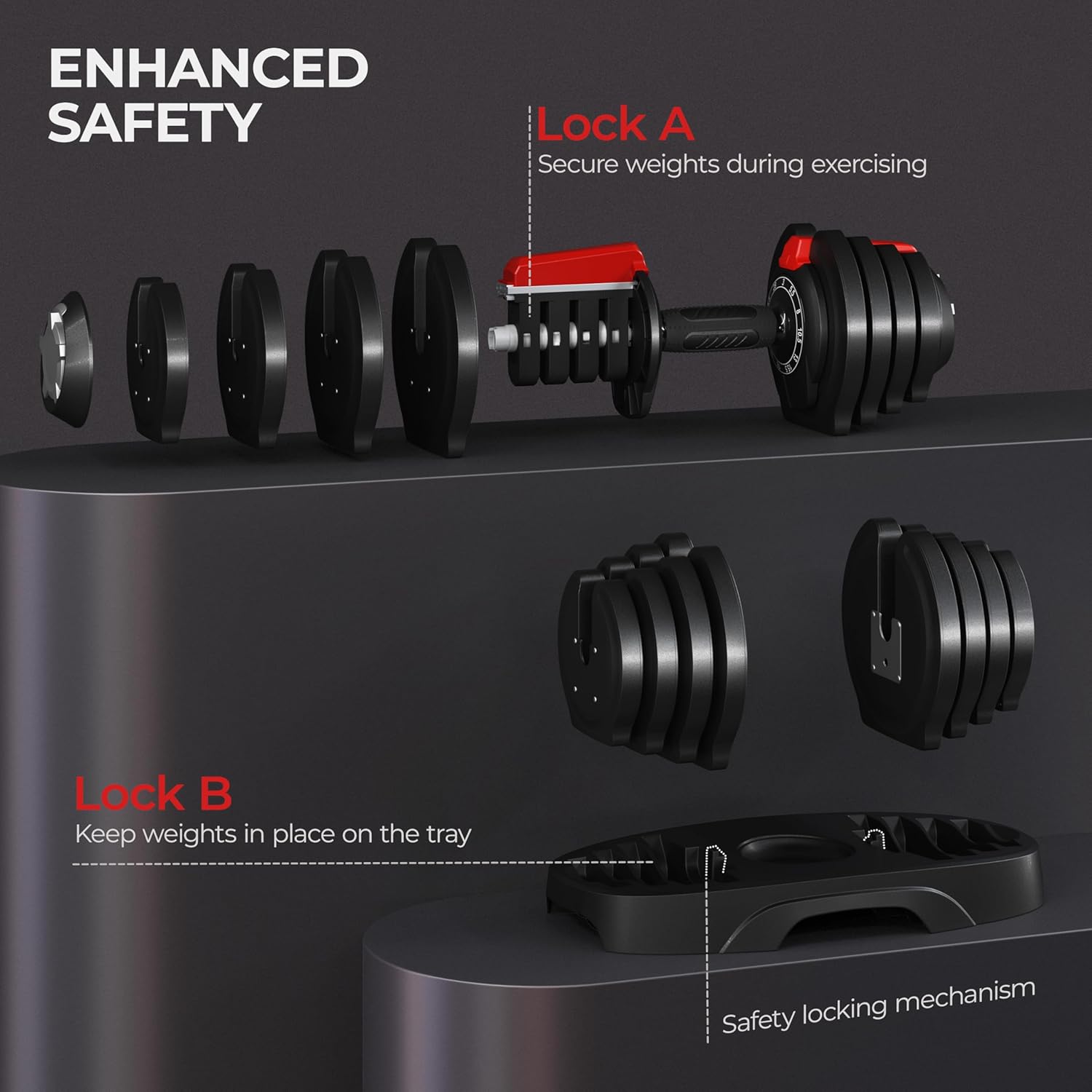 Yaheetech Adjustable Dumbbell Set 28/40/52.5/90LBS Adjustable Dumbbells Fast Adjust Dumbbell Weight Set with Anti-Slip Handle and Tray for Men/Women Home Gym Strength Training Equipment Single/Pair - Image 5