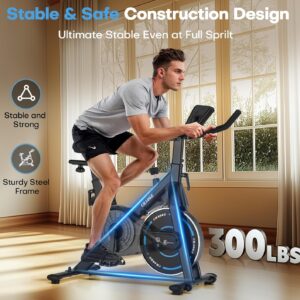 Exercise Bike, CHAOKE Quiet Magnetic Resistance 300LB Capacity Stationary Bike for Home with App Compatible, Indoor Bike with Comfortable Seat and Digital Display