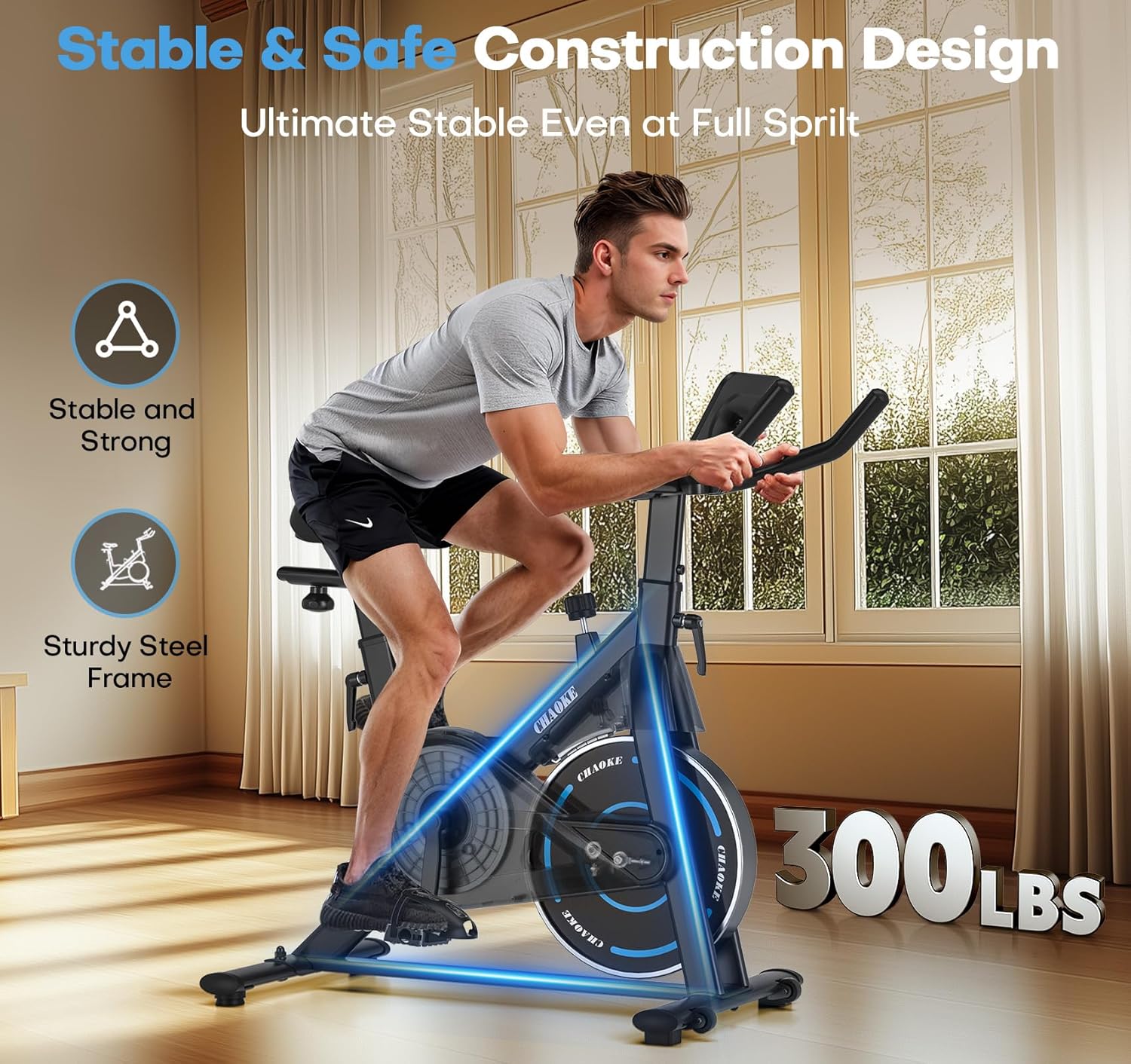 Exercise Bike, CHAOKE Quiet Magnetic Resistance 300LB Capacity Stationary Bike for Home with App Compatible, Indoor Bike with Comfortable Seat and Digital Display - Image 2