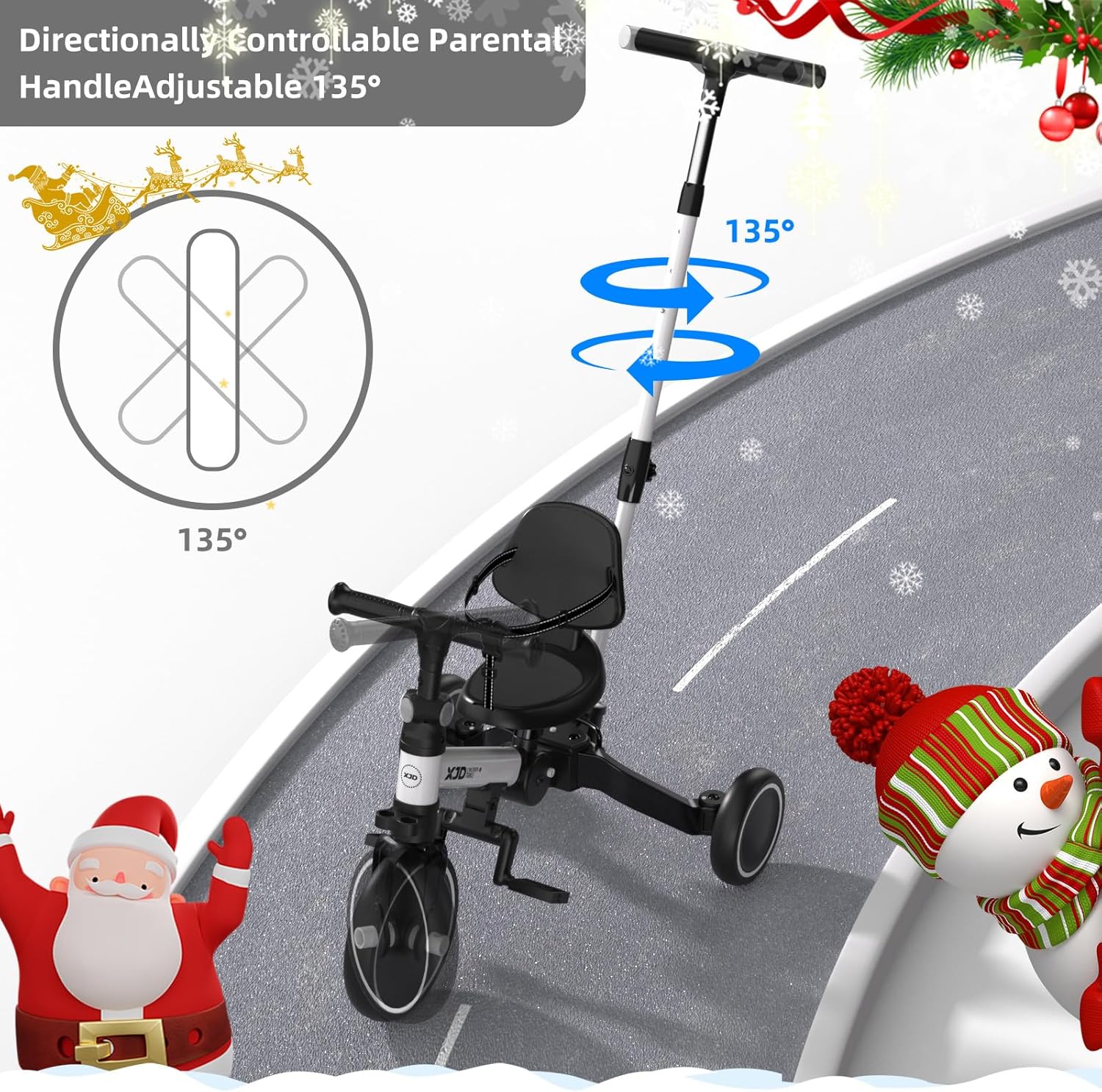 XJD Toddler Bike, 6 in 1 Folding Toddler Tricycle for 1-4 Year Old with Parental Control Handle, Balance Bike with Removable Pedal, Backrest, Adjustable Seat, First Christmas Birthday Gifts (White) - Image 7