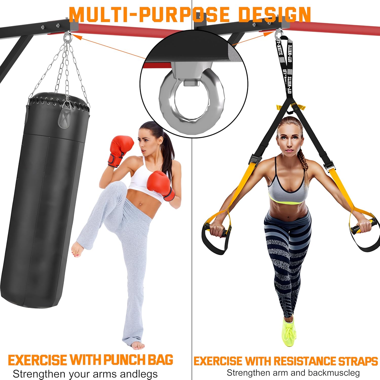 Pull Up Bar Wall Mounted, Heavy Duty 650 lbs Capacity Chin Up Bar, 48" Multi-Grip Strength Training Pull-up Bars, for Home Gym Garage/Backyard Total Body Workout, Ease Of Use Mounting (Red) - Image 5