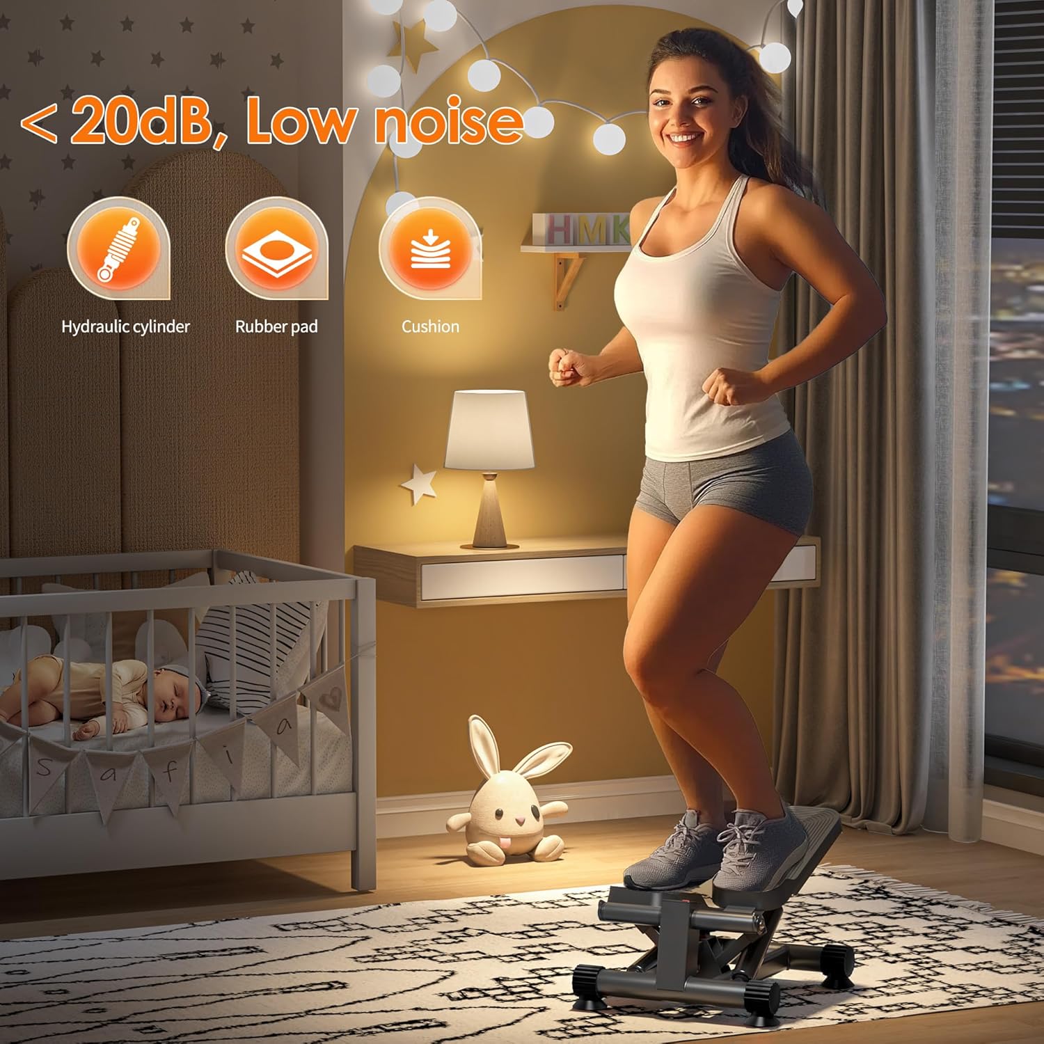 SogesHome Steppers for Exercise at Home,Stair Step Workout Machine with Optional Resistance Bands,Mini Stepper with 300LBS Loading Capacity,Hydraulic Fitness Stepper with LCD Monitor - Image 4